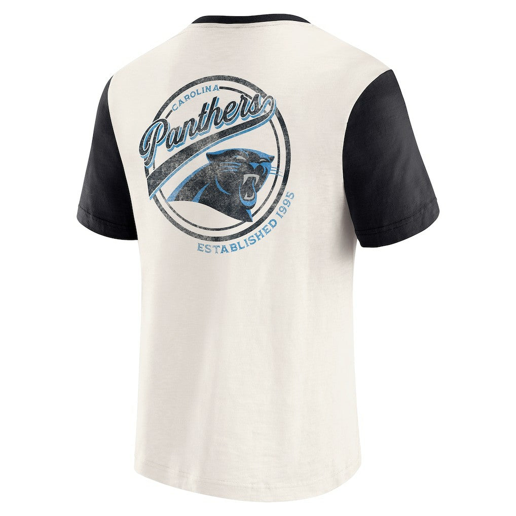 Carolina Panthers Darius Rucker Collection Henley Colorblock Slub Pocket T-Shirt - Cream on sale