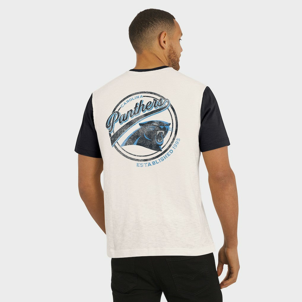 Carolina Panthers Darius Rucker Collection Henley Colorblock Slub Pocket T-Shirt - Cream on sale
