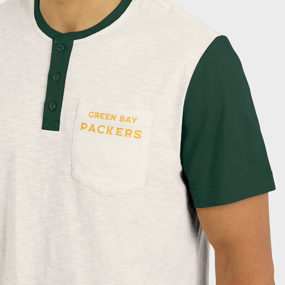 Green Bay Packers Darius Rucker Collection Henley Colorblock Slub Pocket T-Shirt - Cream online