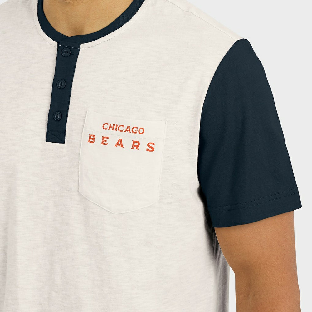 Chicago Bears Darius Rucker Collection Henley Colorblock Slub Pocket T-Shirt - Cream on sale