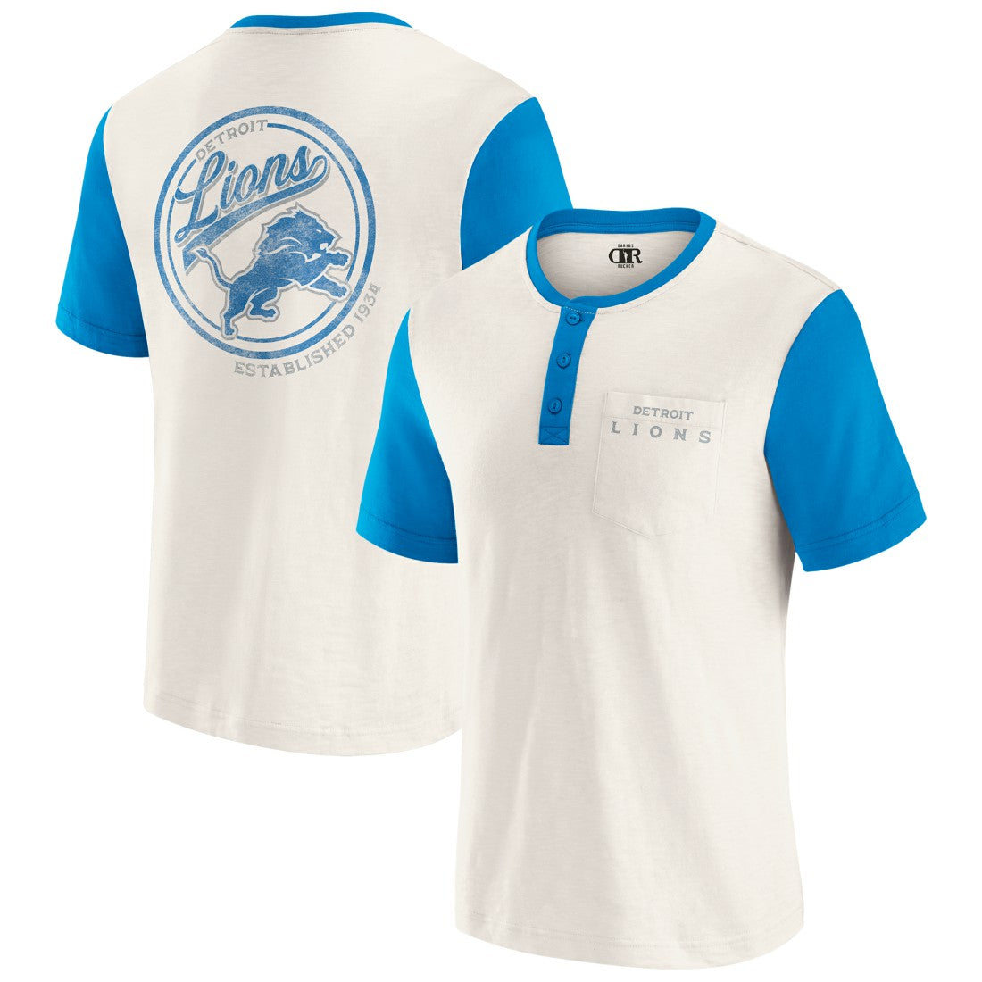Detroit Lions Darius Rucker Collection Henley Colorblock Slub Pocket T-Shirt - Cream discount