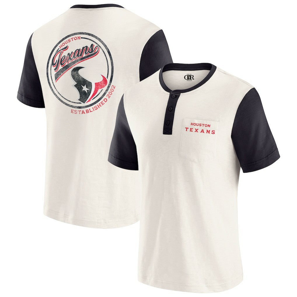 Houston Texans Darius Rucker Collection Henley Colorblock Slub Pocket T-Shirt - Cream online