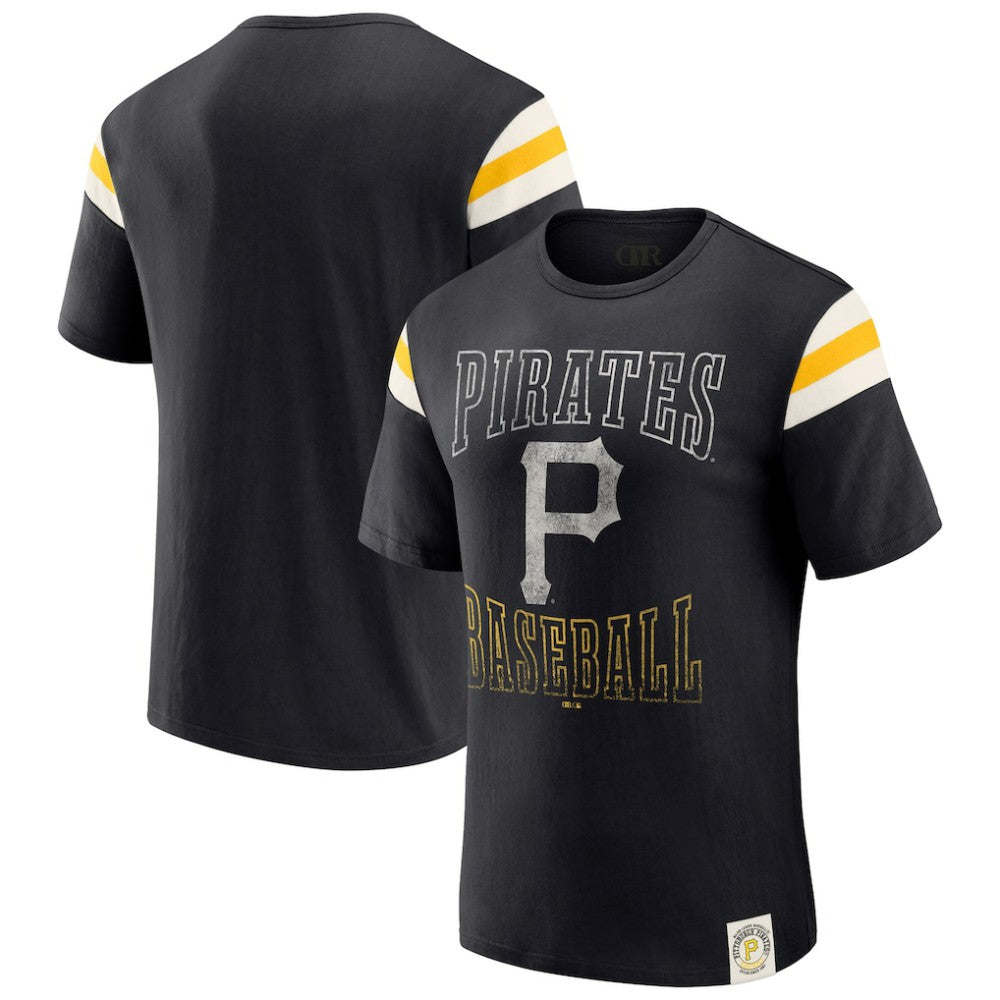 Pittsburgh Pirates Darius Rucker Collection Distressed Sleeve Stripe T-Shirt Black