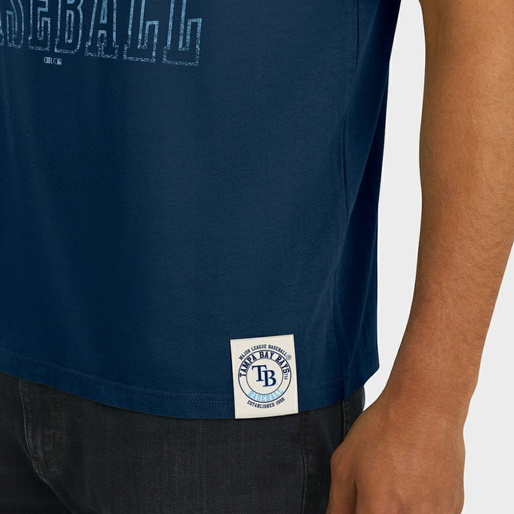 Tampa Bay Rays Darius Rucker Collection Distressed Sleeve Stripe T-Shirt Navy