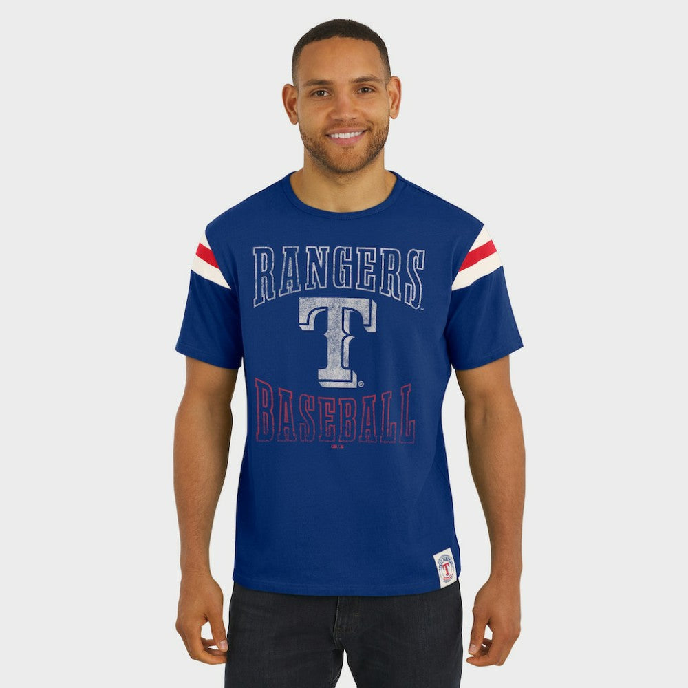 Texas Rangers Darius Rucker Collection Distressed Sleeve Stripe T-Shirt Royal