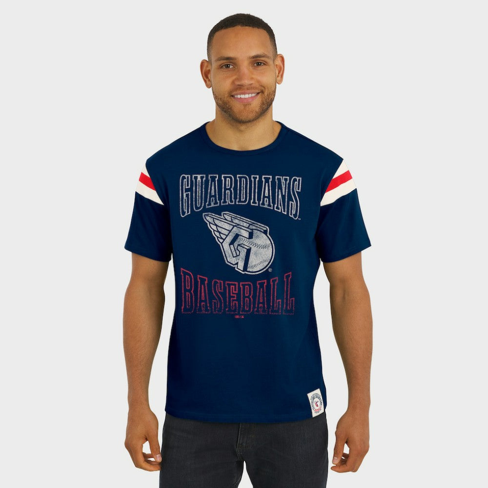Cleveland Guardians Darius Rucker Collection Distressed Sleeve Stripe T-Shirt Navy