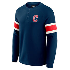 Cleveland Guardians Darius Rucker Collection Waffle-Knit Raglan Long Sleeve Henley T-Shirt Navy