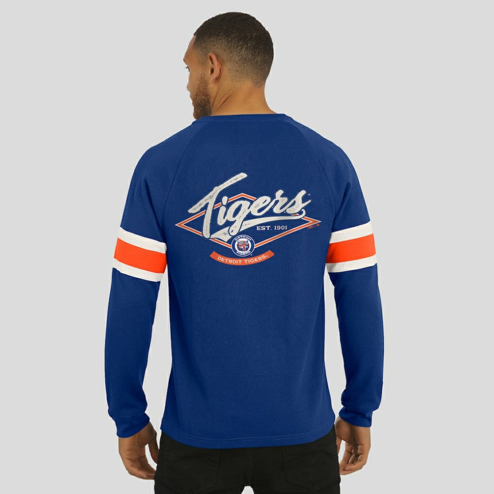 Detroit Tigers Darius Rucker Collection Waffle-Knit Raglan Long Sleeve Henley T-Shirt Blue