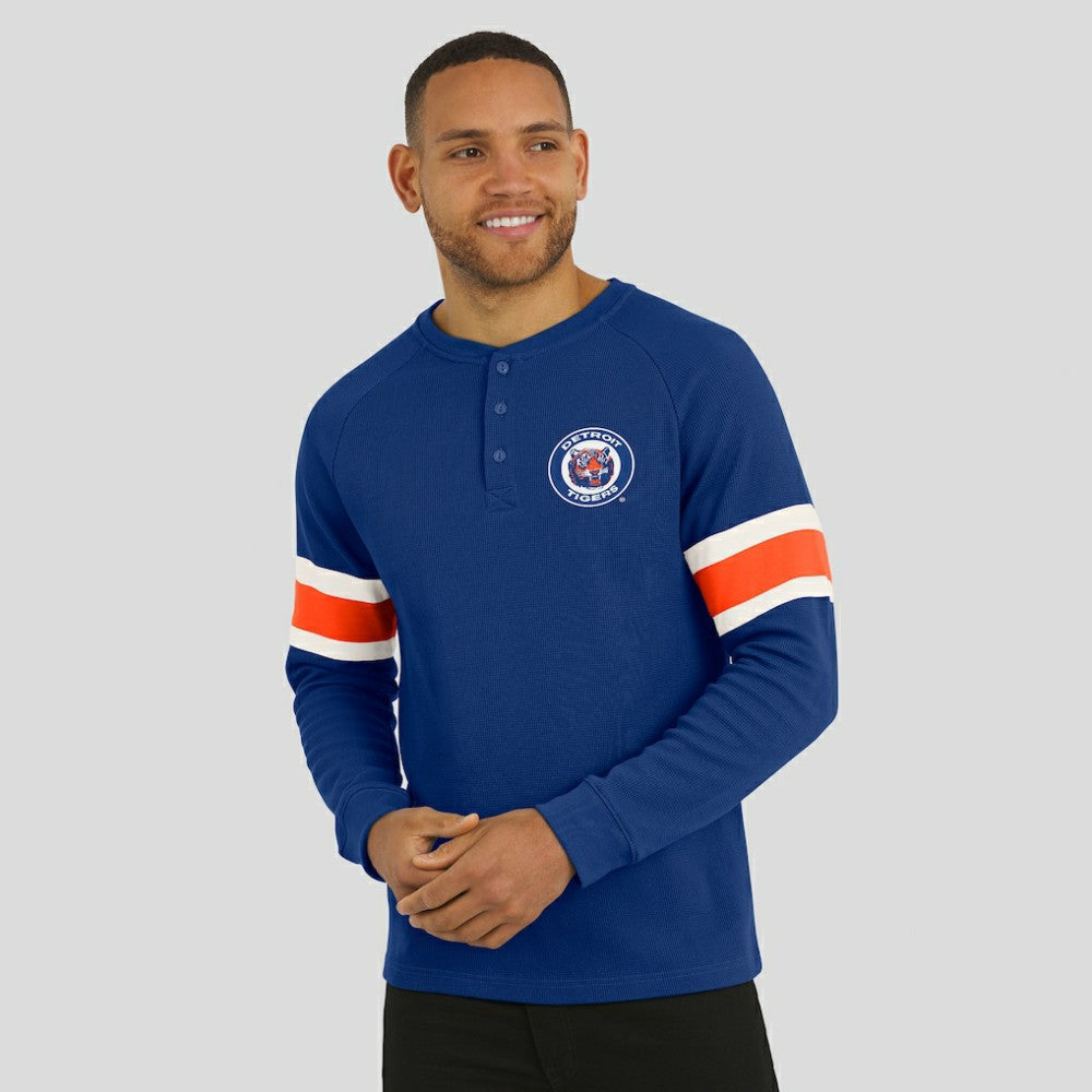 Detroit Tigers Darius Rucker Collection Waffle-Knit Raglan Long Sleeve Henley T-Shirt Blue