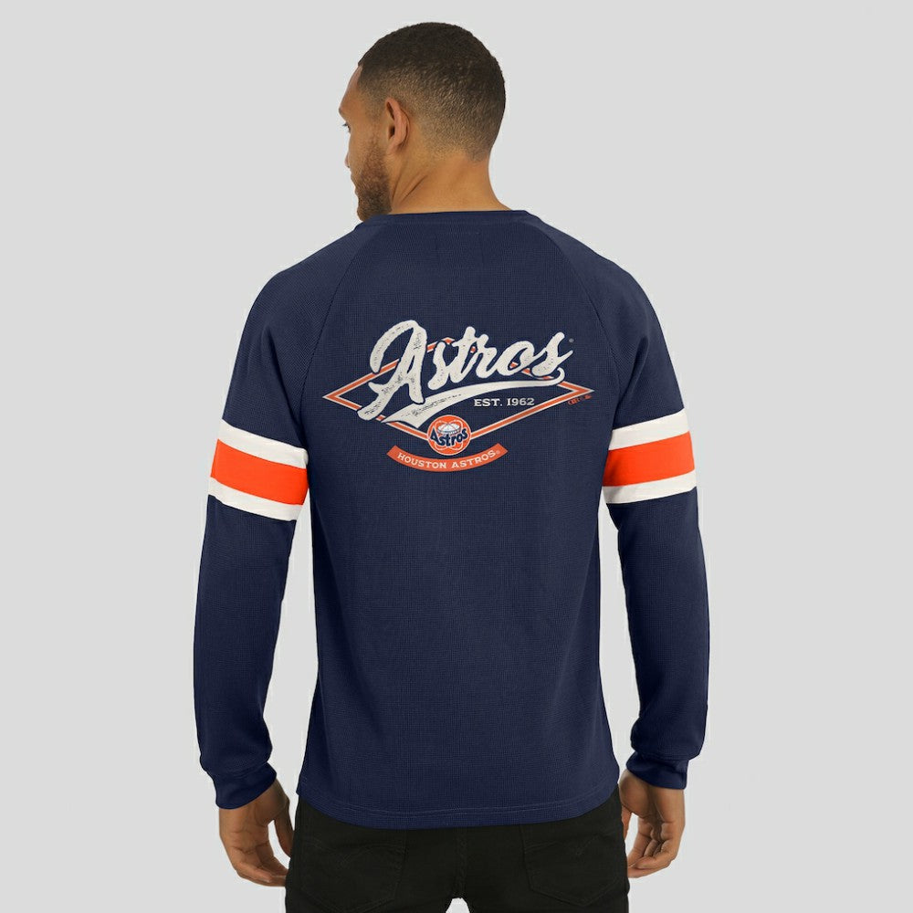 Houston Astros Darius Rucker Collection Waffle-Knit Raglan Long Sleeve Henley T-Shirt Navy