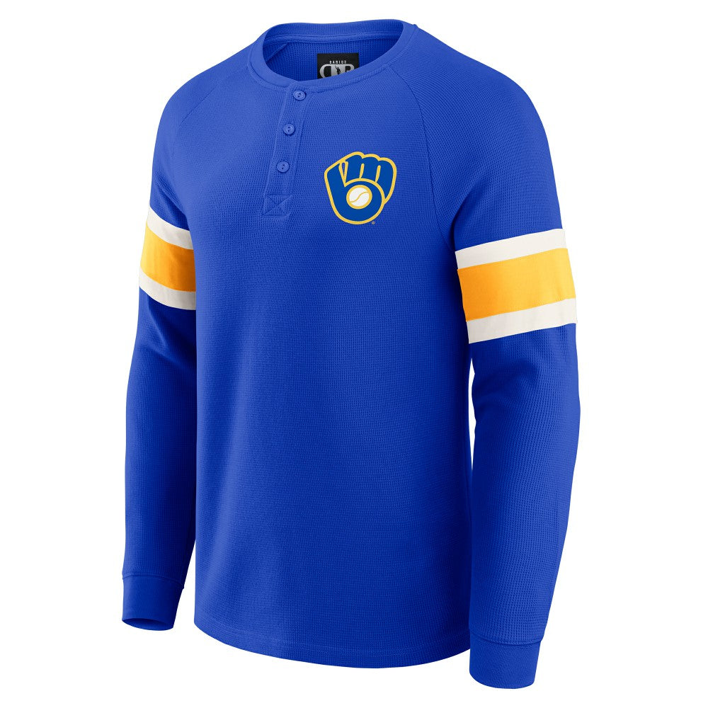 Milwaukee Brewers Darius Rucker Collection Waffle-Knit Raglan Long Sleeve Henley T-Shirt Royal