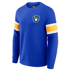 Milwaukee Brewers Darius Rucker Collection Waffle-Knit Raglan Long Sleeve Henley T-Shirt Royal