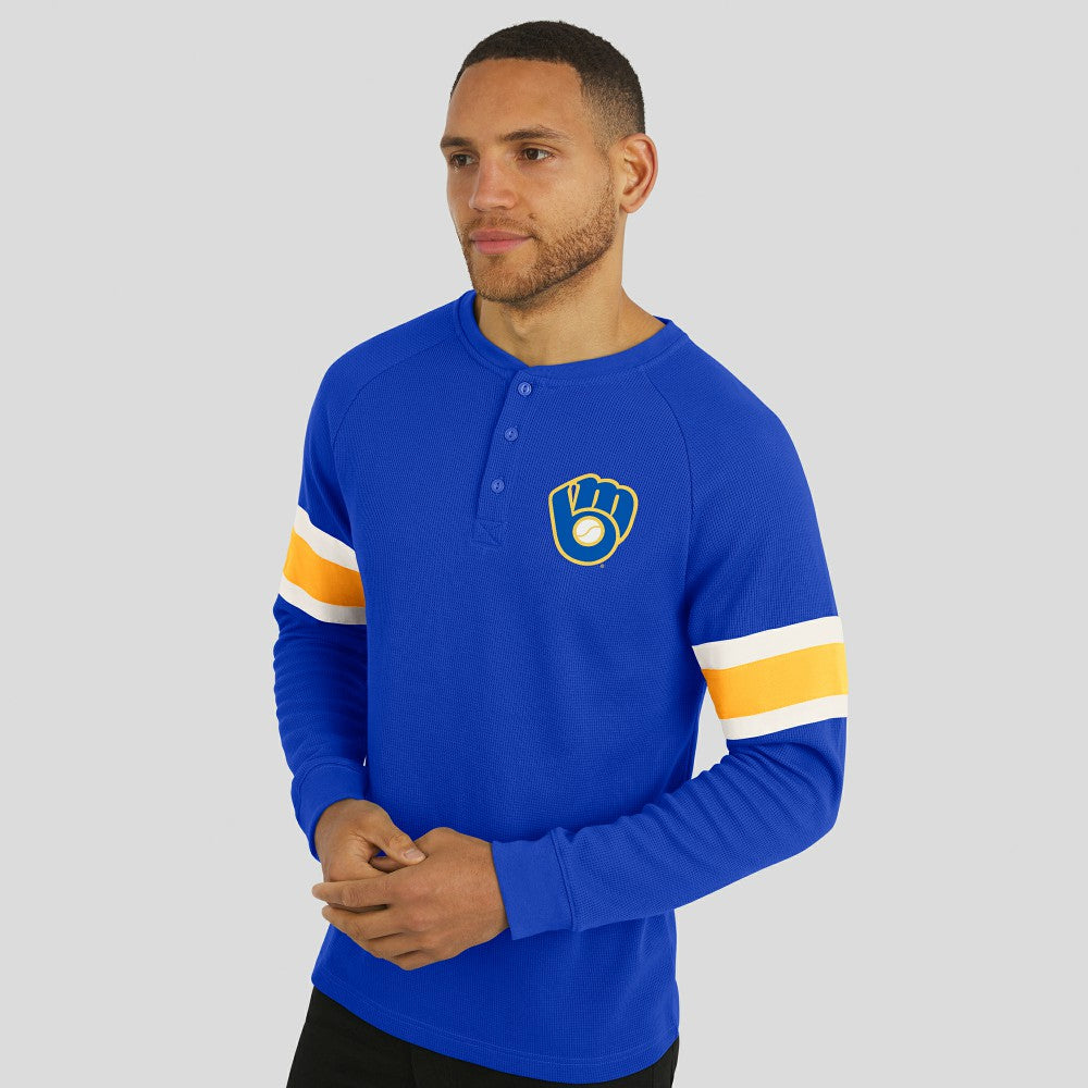 Milwaukee Brewers Darius Rucker Collection Waffle-Knit Raglan Long Sleeve Henley T-Shirt Royal