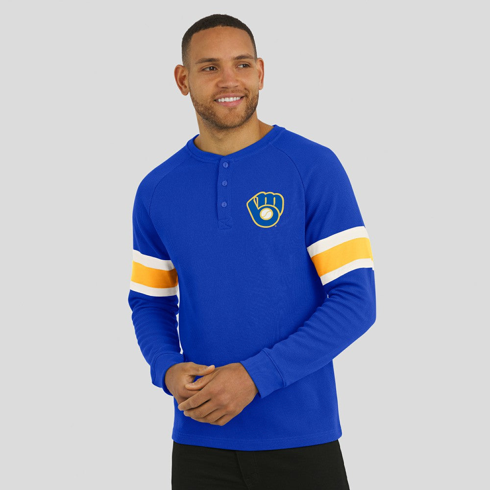 Milwaukee Brewers Darius Rucker Collection Waffle-Knit Raglan Long Sleeve Henley T-Shirt Royal