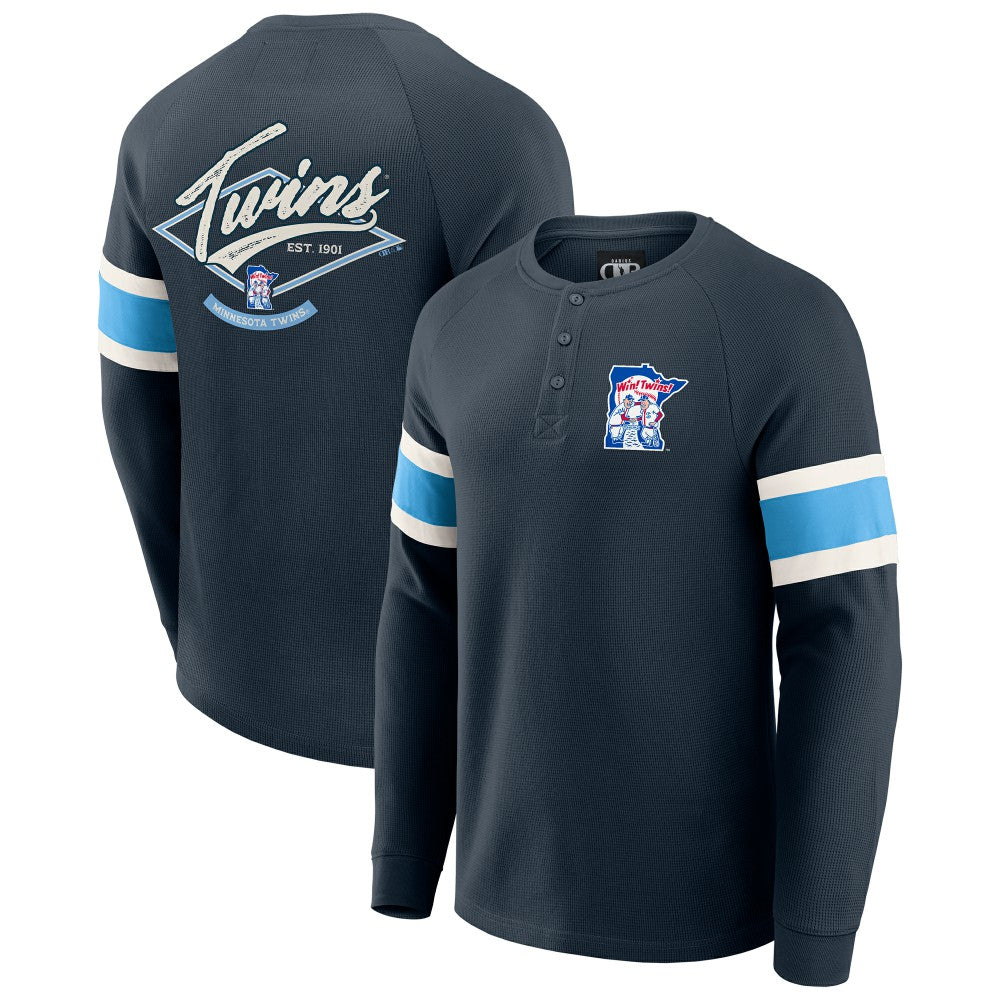 Minnesota Twins Darius Rucker Collection Waffle-Knit Raglan Long Sleeve Henley T-Shirt Navy