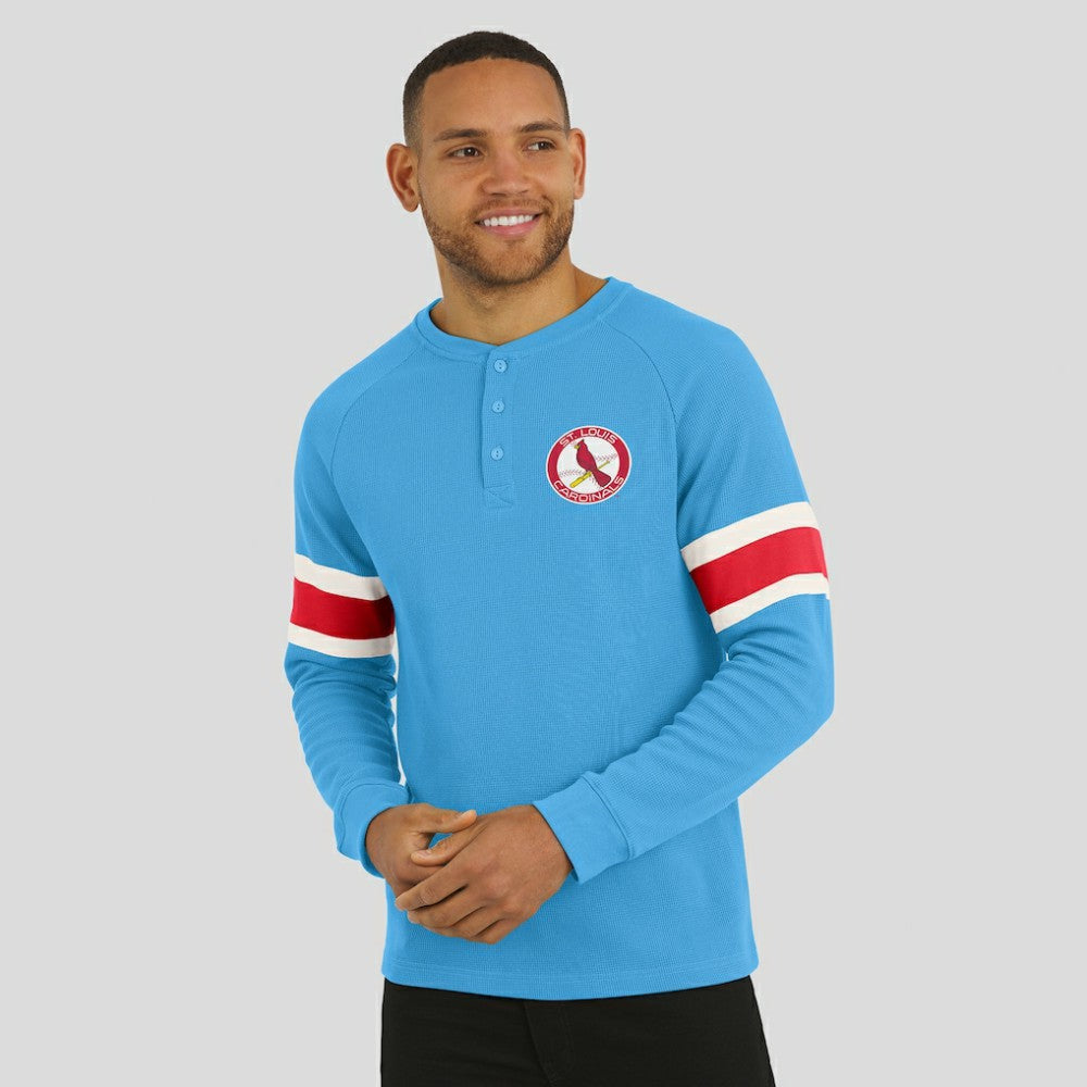 St. Louis Cardinals Darius Rucker Collection Waffle-Knit Raglan Long Sleeve Henley T-Shirt Light Blue