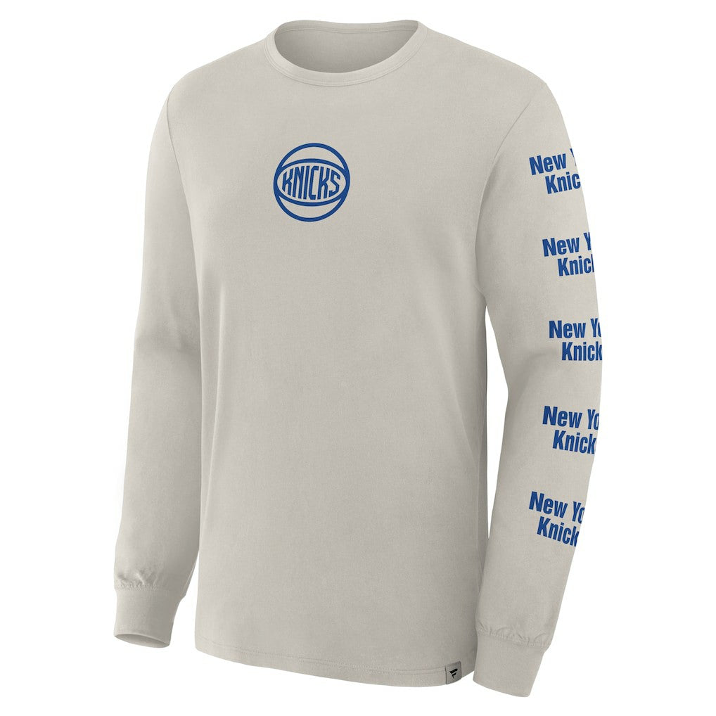 New York Knicks Crossover Collection Ball Screen Action Premium Long Sleeve T-Shirt - Cream discount
