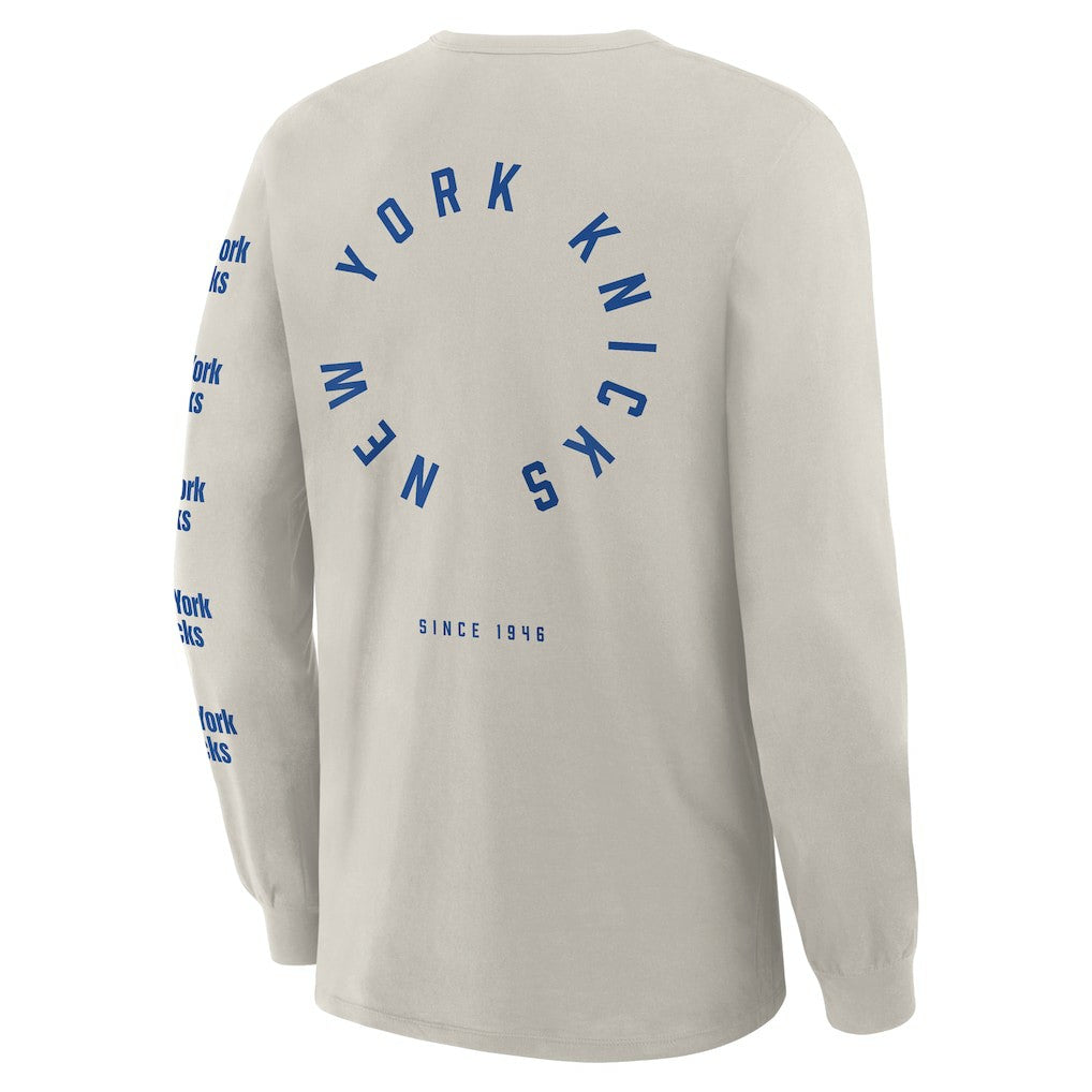 New York Knicks Crossover Collection Ball Screen Action Premium Long Sleeve T-Shirt - Cream discount