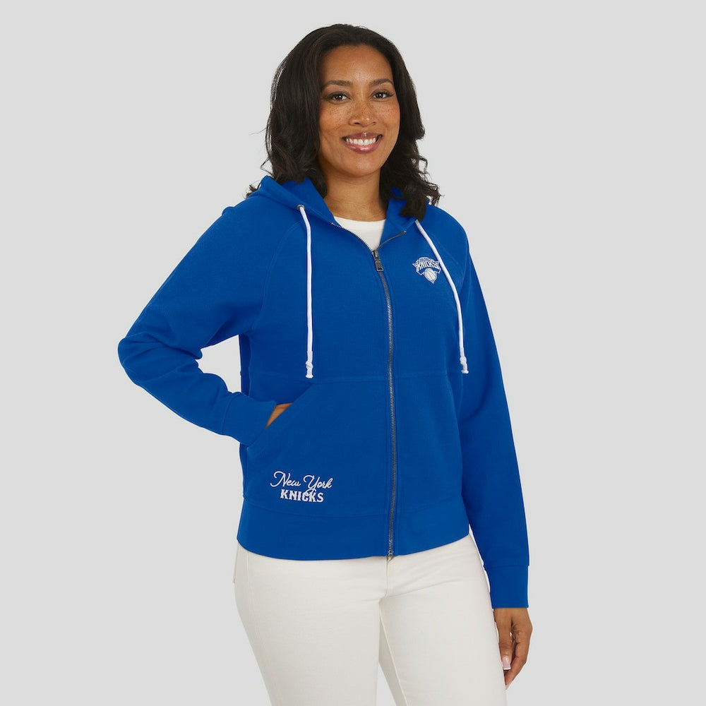 New York Knicks WEAR by Erin Andrews Women's Vintage Full-Zip Raglan Hoodie - Royal discount