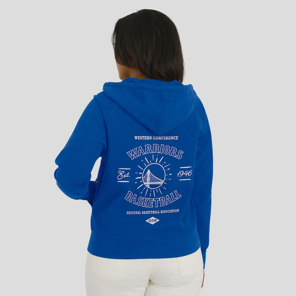 Golden State Warriors WEAR by Erin Andrews Women's Vintage Full-Zip Raglan Hoodie sale - Blue cheap