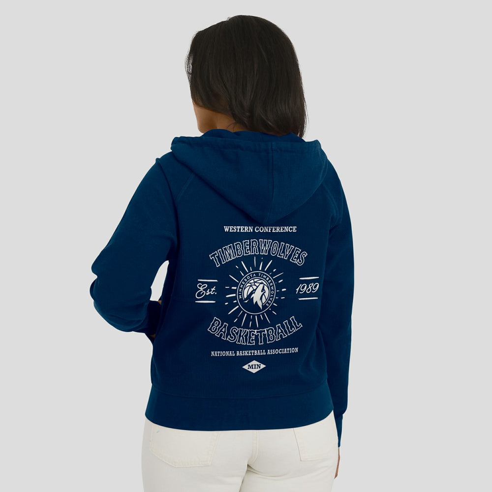 Minnesota Timberwolves WEAR by Erin Andrews Women's Vintage Full-Zip Raglan Hoodie - Navy online