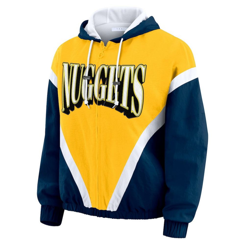 Denver Nuggets WEAR by Erin Andrews Women's Colorblock Full-Zip Hoodie Windbreaker Jacket sale - Gold/Navy outlet