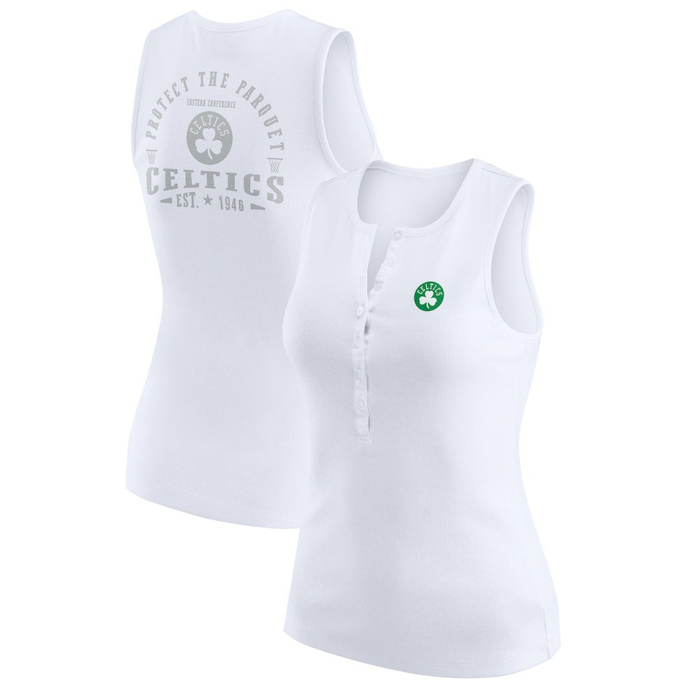 Boston Celtics WEAR by Erin Andrews Women's Rib-Knit Henley Tank Top - White shop