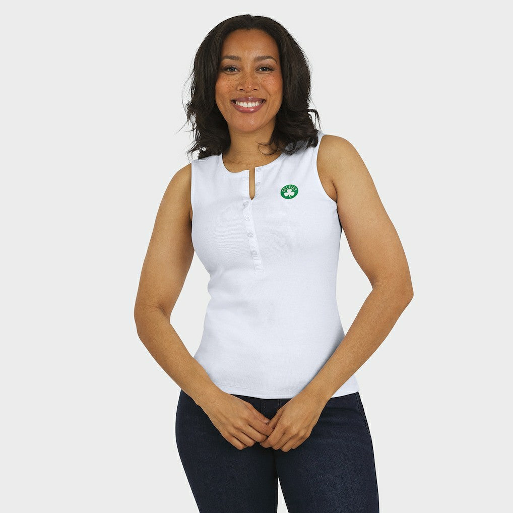 Boston Celtics WEAR by Erin Andrews Women's Rib-Knit Henley Tank Top - White shop
