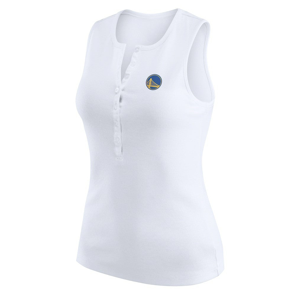 Golden State Warriors WEAR by Erin Andrews Women's Rib-Knit Henley Tank Top sale - White on sale