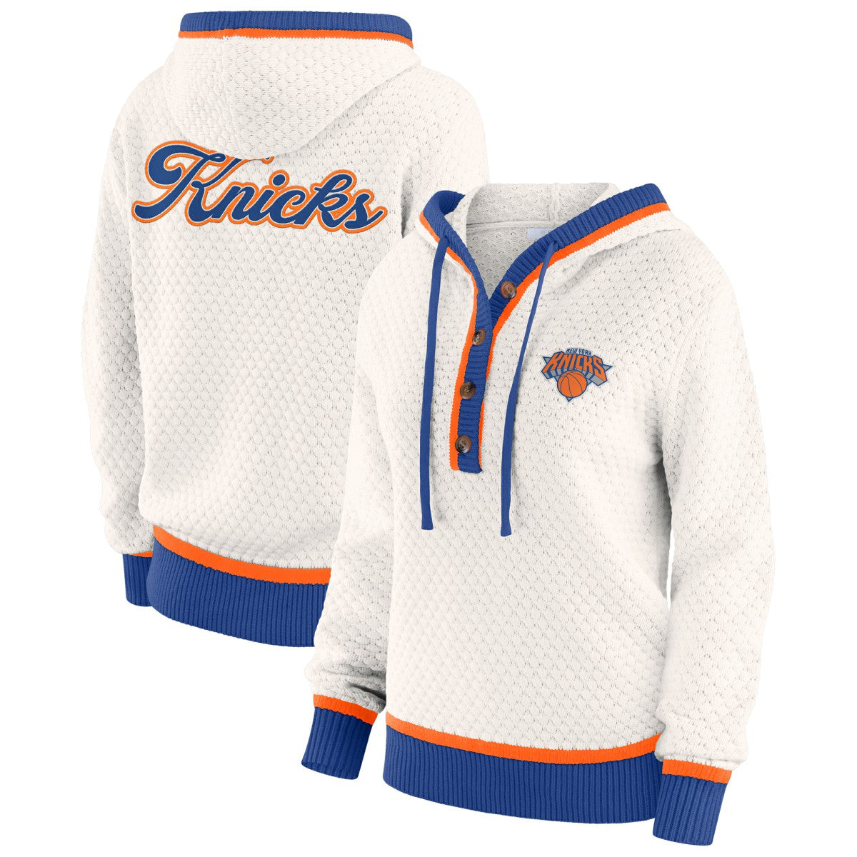 New York Knicks WEAR by Erin Andrews Women's Plus Size Hoodie Sweater - Cream discount