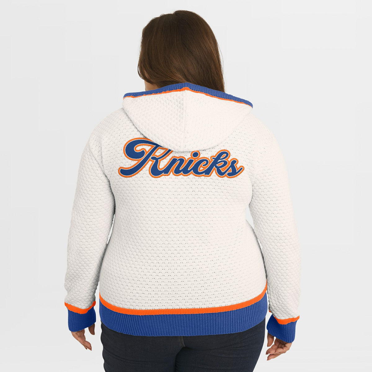 New York Knicks WEAR by Erin Andrews Women's Plus Size Hoodie Sweater - Cream discount