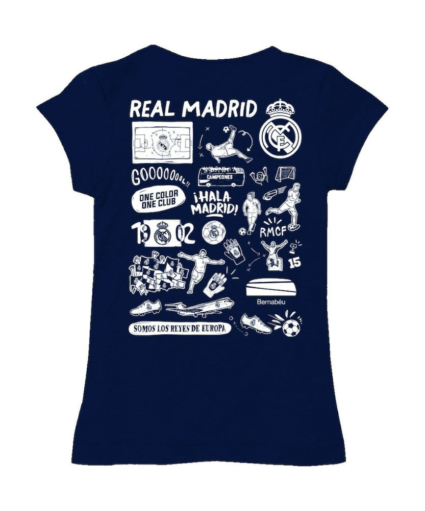 Real Madrid Vive La Fete Girls Youth Color Badge Fitted T-Shirt - Navy online