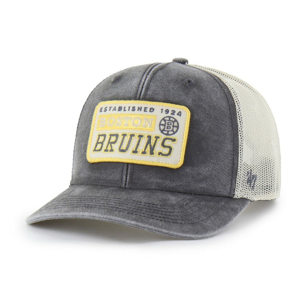 Boston Bruins '47 Canteen Pigment Dyed Patch Trucker Adjustable Hat - Charcoal Hats
