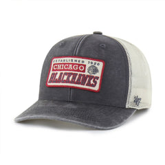 Chicago Blackhawks '47 Canteen Pigment Dyed Patch Trucker Adjustable Hat - Charcoal Hats