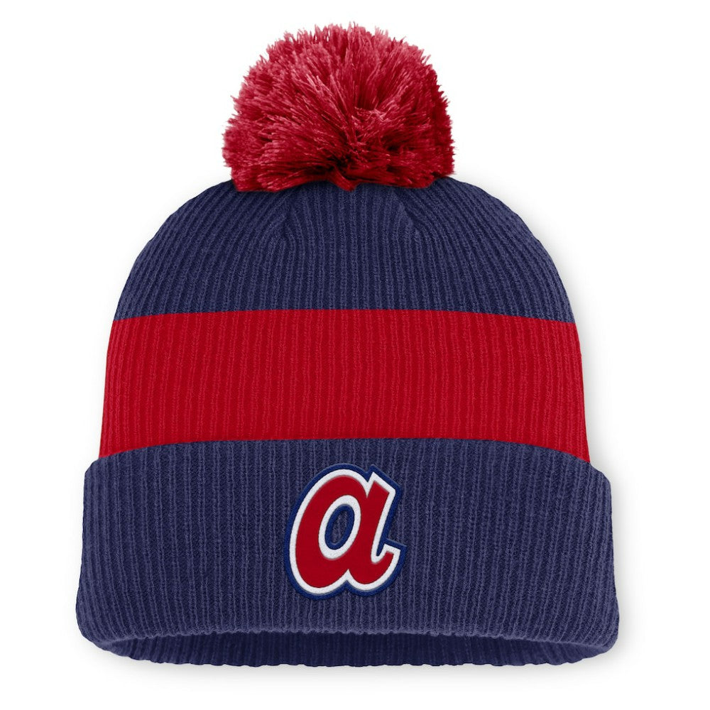 Atlanta Braves Cooperstown Collection Peak Standard Cuffed Knit Hat with Pom Blue/Red