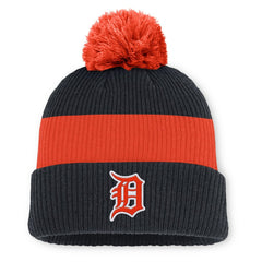 Detroit Tigers Cooperstown Collection Peak Standard Cuffed Knit Hat with Pom Navy/Orange