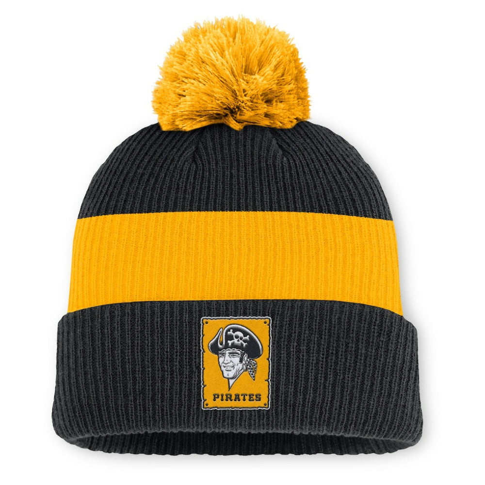 Pittsburgh Pirates Cooperstown Collection Peak Standard Cuffed Knit Hat with Pom Black/Yellow