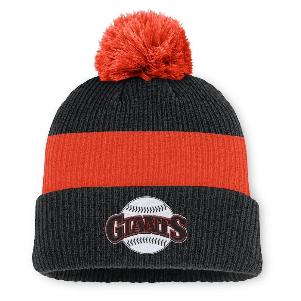 San Francisco Giants Cooperstown Collection Peak Standard Cuffed Knit Hat with Pom Black/Orange