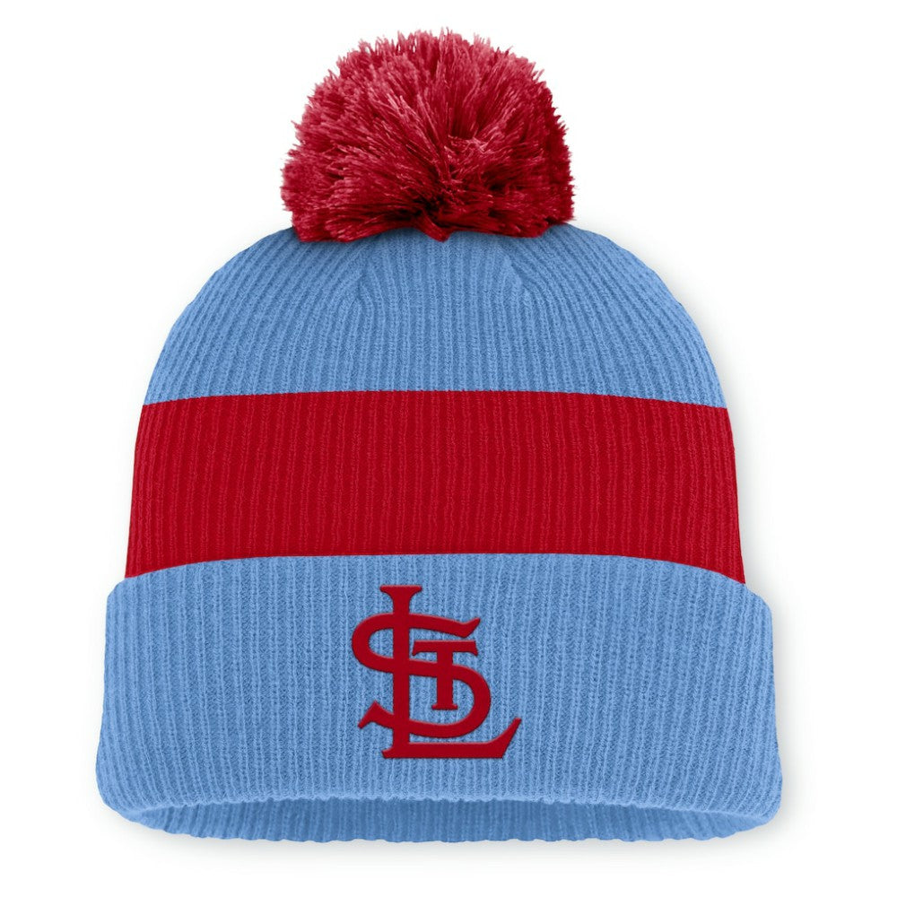 St. Louis Cardinals Cooperstown Collection Peak Standard Cuffed Knit Hat with Pom Light Blue/Red