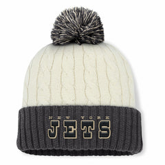 New York Jets Women's Coaxial Cuffed Knit Hat with Pom - Cream on sale