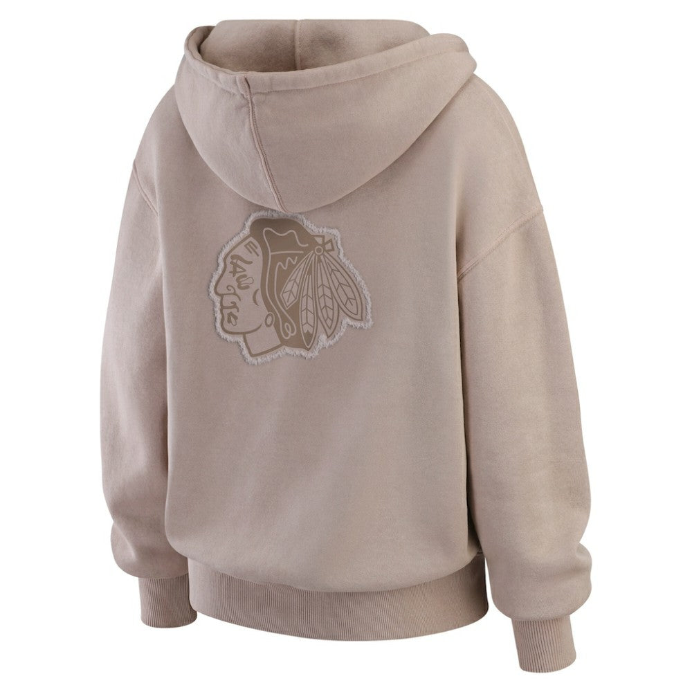 Chicago Blackhawks WEAR by Erin Andrews Women's Washed Pullover Crewdie - Tan Pullover