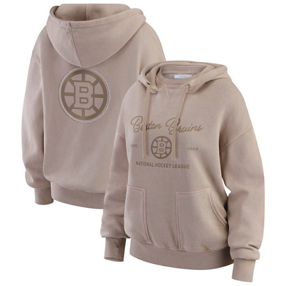 Boston Bruins WEAR by Erin Andrews Women's Washed Pullover Crewdie - Tan Pullover