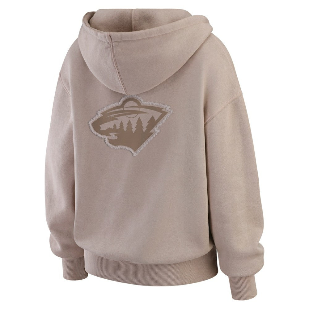 Minnesota Wild WEAR by Erin Andrews Women's Washed Pullover Crewdie - Tan Pullover