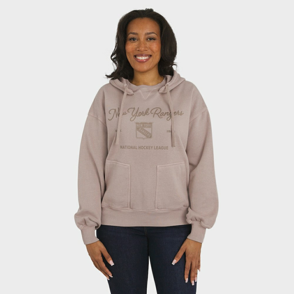 New York Rangers WEAR by Erin Andrews Women's Washed Pullover Crewdie - Tan Pullover