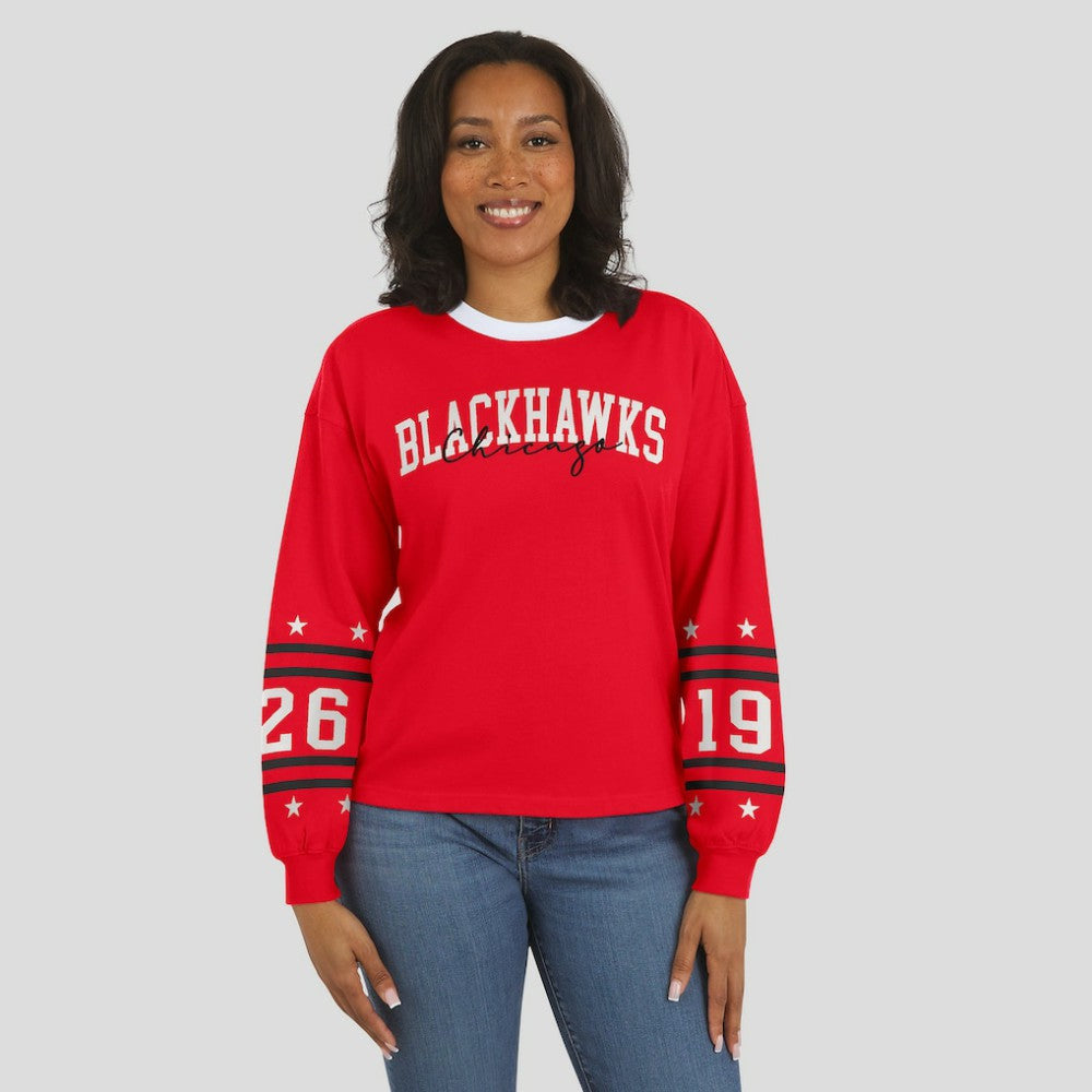 Chicago Blackhawks WEAR by Erin Andrews Women's Long-Sleeve Sport T-Shirt - Red T-shirts