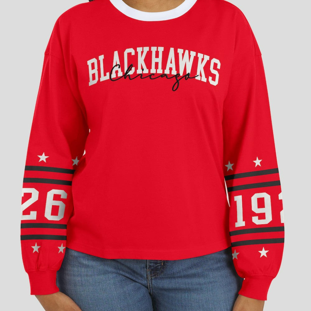 Chicago Blackhawks WEAR by Erin Andrews Women's Long-Sleeve Sport T-Shirt - Red T-shirts