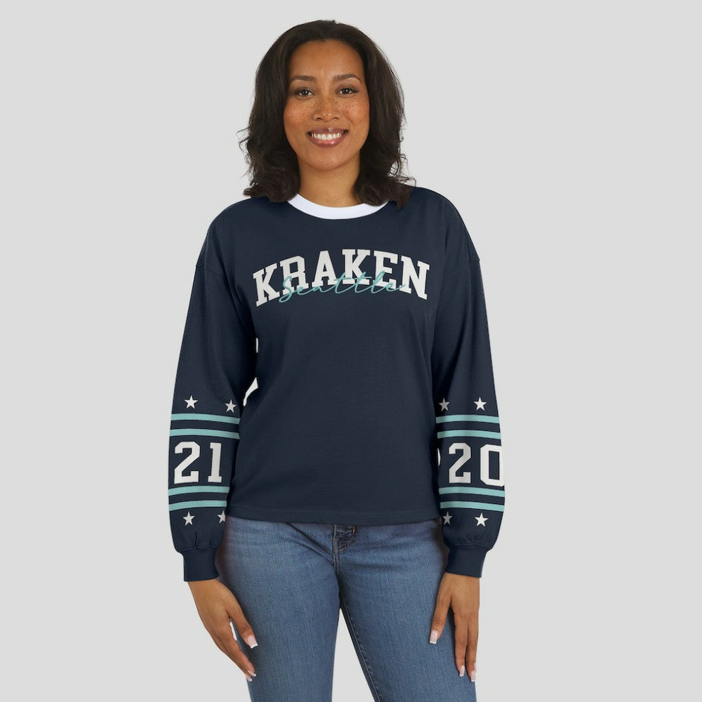 Seattle Kraken WEAR by Erin Andrews Women's Long-Sleeve Sport T-Shirt - Deep Sea Blue T-shirts