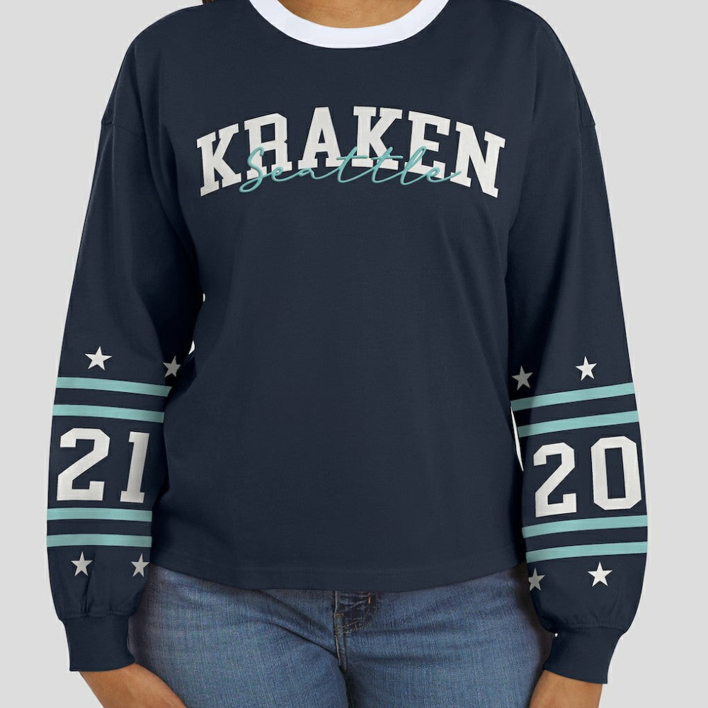 Seattle Kraken WEAR by Erin Andrews Women's Long-Sleeve Sport T-Shirt - Deep Sea Blue T-shirts