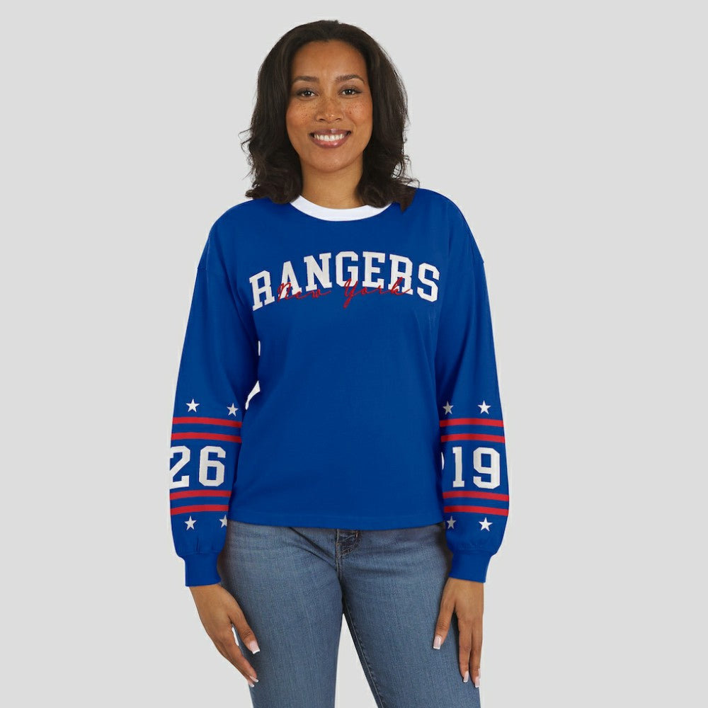 New York Rangers WEAR by Erin Andrews Women's Long-Sleeve Sport T-Shirt - Blue T-shirts