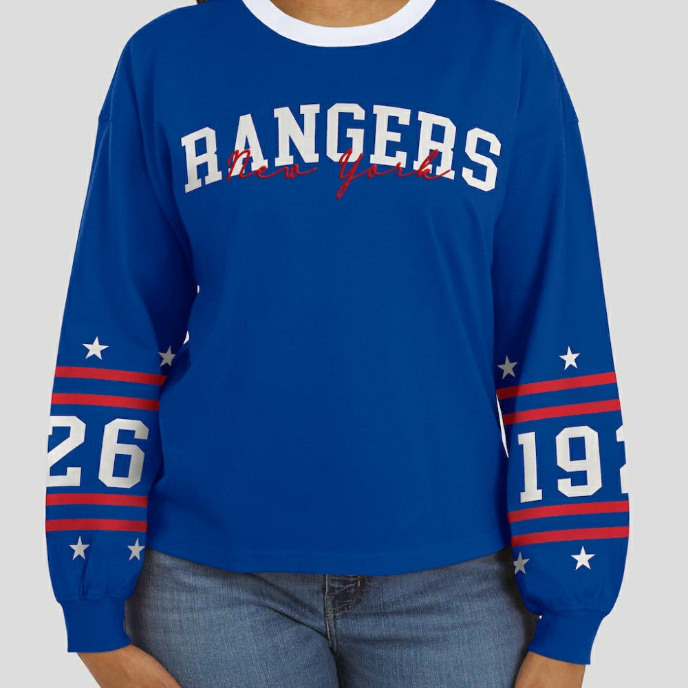 New York Rangers WEAR by Erin Andrews Women's Long-Sleeve Sport T-Shirt - Blue T-shirts